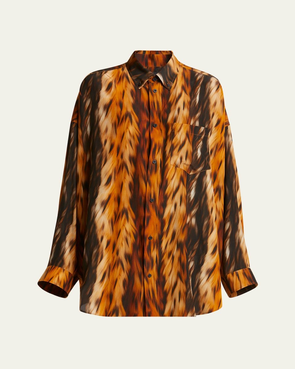 Fur Print Cocoon Silk Crepe Blouse